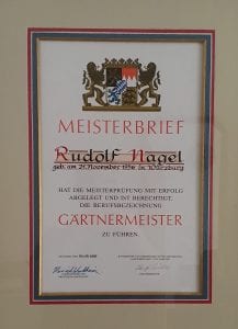 Meisterbrief Gärtnermeister Rudolf Nagel